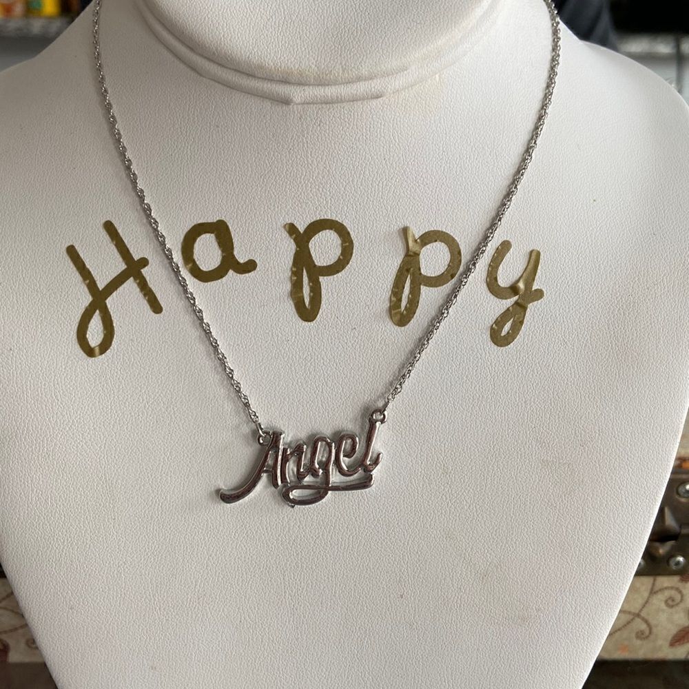 Calvin Klein Necklace ANGEL written silver plated NWT